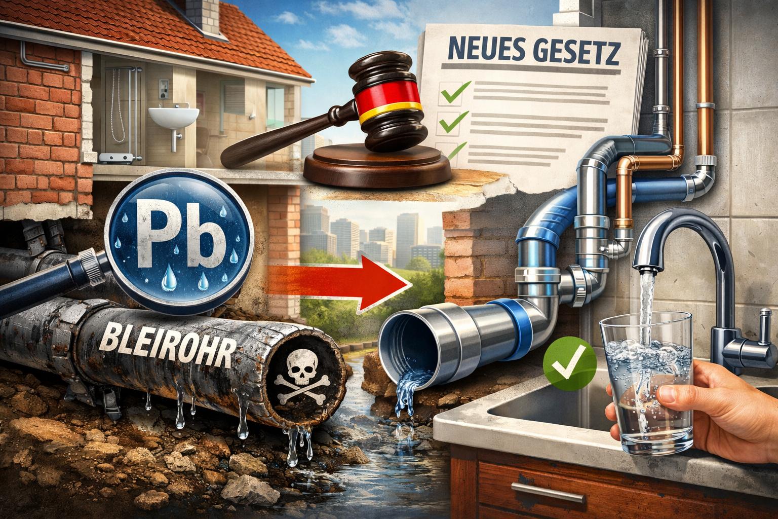 Bild zeigt Bleileitung und neue Wasserrohre 2026